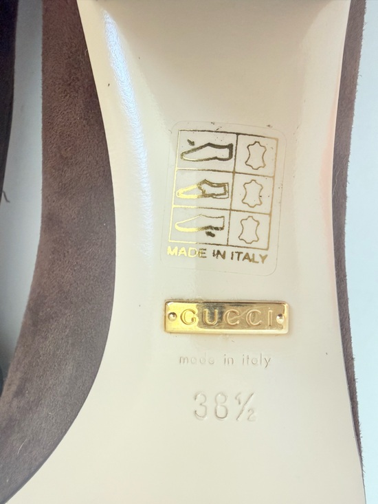 Gucci Dark Chocolate Brown Marmont GG fringe 55mm block heel Loafer pumps EU38.5 - Picture 10 of 11